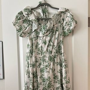Rachel Parcell White Maxi Dress with Green Floral Print